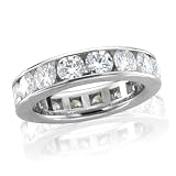 Certified 18k White Gold Round Brilliant Cut Diamond Eternity Band Ring Size 6.5 (F-G, SI, 5.35 carat)