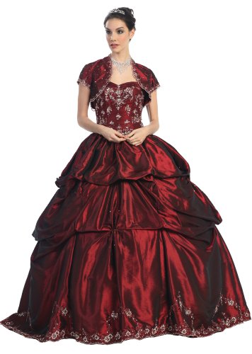 #3001 Burgundy Corset Embroidery Wedding Formal Ball Gown