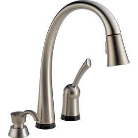Delta 980T-SSSD-DST Pilar Single Handle Pull-Down Kitchen Faucet with Touch2O Technology and Soap Dispenser, Stainless