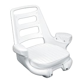 Moeller Heavy Duty Extra-Wide Ladder Back Boat Helm Seat, Cushion, and Mounting Plate Set (24.5 x 24.25 x 20.5, White) by 