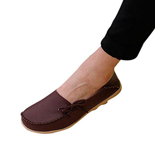 Maybest Women Work Comfort Leather Lace-Up Loafer Flats Pumps