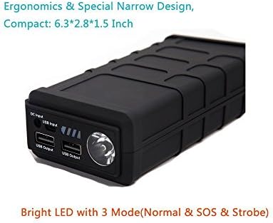 V6 Black 10000mAh 600A Peak 12V Portable Emergency Car Jump Starter Jumper Power Bank with LED Flashlight and Dual USB Charging Ports
