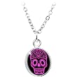Black Pink Sugar Skull Art Circle Pendant Necklace