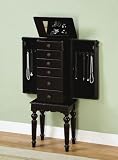 Petitle Jewelry Armoire with Spindle Turned Legs in Ebony Black Finish
