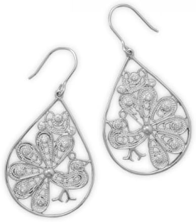 MMA Silver - Rhodium Plated Peacock Design Earrings