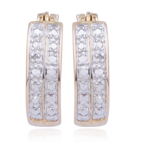 18k Yellow Gold Plated Sterling Silver Genuine Diamond Accent Hinged Hoop Earrings