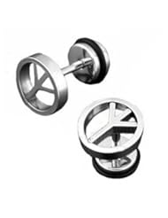 Jewelry: Mens Stainless Peace Sign Look-Alike Ear Plug Mens Earrings - 11 mm x 9 mm (.43" x .35") - Timeless Treasures