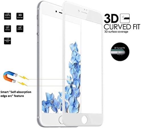 iPhone 7 Screen Protector, Xiaoou 3D Curved Edge Full Cover 9H HD Perfect Fit/100% Edge curved/Anti-Fingerprint/High-Response/Anti-Scratch/Anti-glare for iPhone 7/6/6s (iPhone 7-White)