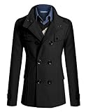 Doublju Mens Wool Slim Double Breasted Half Trench Coat
