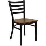 Black Ladder Back Metal Restaurant Dining Chair - Cherry Wood Seat [XU-DG694BLAD-CHYW-GG]