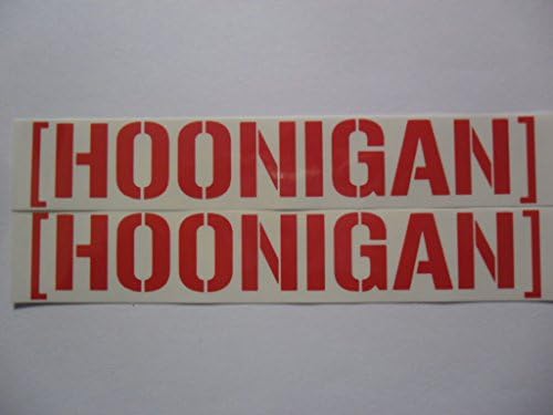 Hoonigan 6" x1" red on white Vinyl decal weather proof heavy duty glue 2 stickers by bike sticker