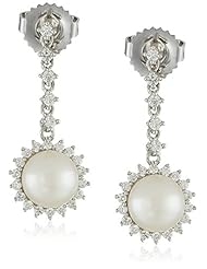 Jewelry: Sterling Silver 7-8mm White Button Freshwater Cultured Pearl and Cubic Zirconia Dazzle Pendant Drop Earrings - Amazon Collection