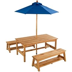KidKraft 43 - Rechteckiger Tisch mit Bank und blauem Sonnenschirm