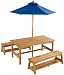 Table & Benches with Blue Umbrella