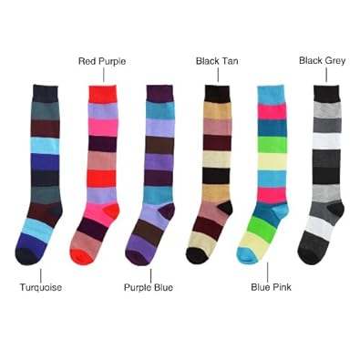 YELETE Adorable Knee High Socks Speckled with Multicolored Wide Stripe for Women (Sell in Pairs)