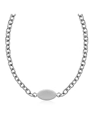 Sterling Silver Rhodium Plated Chain Necklace with a Flat Oval Station
