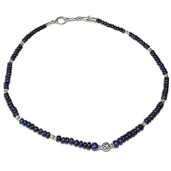 Sterling Silver Necklaces Sapphire Gemstone Jewelry 19 inches (gnklc310)