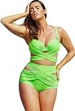 Blorse Wrap Underwire High Waist Plus Size Bikini(Green,3XL)