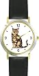 Brown or Tan Tabby Cat - WATCHBUDDY&reg; DELUXE TWO-TONE THEME WATCH - Arabic Numbers - Black Leather Strap-Size-Large ( Men's Size or Jumbo Women's Size )