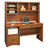 Mission Computer Desk with Hutch in Red Oak