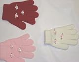 One Size Magic Gloves Trimmed with Rhinestone Center Pink Satin Rosebuds for Toddlers Ages 1-5 Years