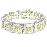 Iced Out Canary Yellow CZ 8.5 16mm Men's Silver Bracelet