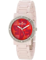 Invicta Womens 10276 Ceramic Diamond Accented Red Dial Pink Watch