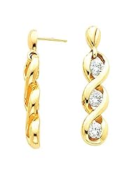 14K Yellow Gold Three-Stone Diamond Earrings - 2.40 Ct. -- LIFETIME WARRANTY