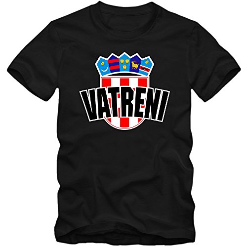Kroatien EM 2016 #4 EM T-Shirt | Herren | HRVATSKA | Kockasti | Trikot | Nationalmannschaft, Farbe:Schwarz (Deep Black L190);Größe:M