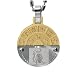 Embossed Zodiac Sign Silver and Gold Tone Round Stainless Steel Pendant Necklace - Leo 18