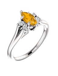 18K White Gold 8.00x4.00mm Marquise Cut Citrine and Diamond Ring -- LIFETIME WARRANTY