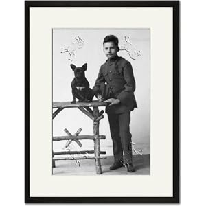 Black Framed/Matted Print 17x23, Boy with French Bulldog