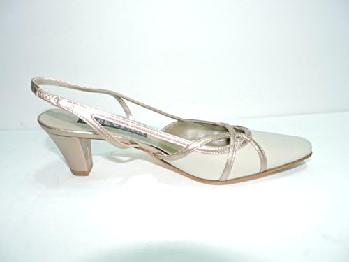 Prevata Womens Asti Bisque Microfiber, Patent Leather Slip Sandals Slingback 2.5" Heels Size 4.5 M
