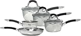 Ready Steady Cook Bistro 5 Piece Stainless Steel Cookware Set, 14cm, 16cm, 18cm, 20cm and 24cm, Silver and Black
