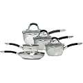 Ready Steady Cook Bistro 5 Piece Stainless Steel Cookware Set, 14cm, 16cm, 18cm, 20cm and 24cm, Silver and Black