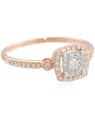 Sterling Silver with Pink Gold Plated 1/3 cttw Diamond Ring