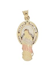 14k Tricolor Gold, Virgin Mary Guadalupe Pendant Charm Lab Created Gems 12mm Wide