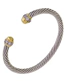 Sterling Silver Antique Style Two Tone CZ Bangle Bracelet