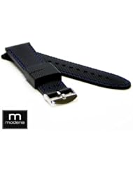 22MM Black MODENA Italian Rubber Watch Band with Blue stitching