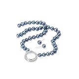 Sterling Silver Black Fresh Water Pearl with Round Center Necklace and Earrings Set