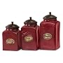 Set of 3 Rustic Red Lidded Ceramic Kitchen Canisters