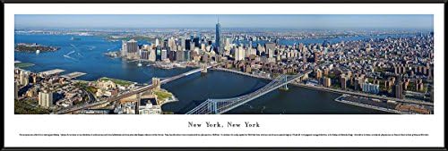NEW YORK, NEW YORK - LOWER MANHATTAN WITH BROOKLYN & MANHATTAN BRIDGES - Framed Panoramic Print