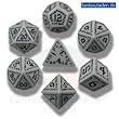 Q-Workshop Polyhedral 7-Die Set: Carved Runic Dice Set (Gray and Black)
