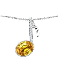 Original Star K (tm) Musical Note Pendant With Simulated Citrine Oval 11x9mm in 925 Sterling Silver