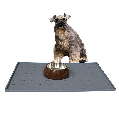 WooPet! Pet Food Mat 24"x16" Gray Extra Large, Premium Silicone Food