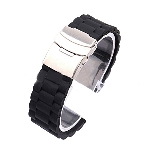 Tonsee Mens Silicone Rubber Watch Strap Band Waterproof with Deployment Clasp