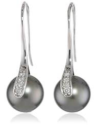 10k Rose Gold Diamond and Tahitian Cultured Pearl Charm Earrings (0.01 cttw, G-H Color, I2-I3 Clarity)