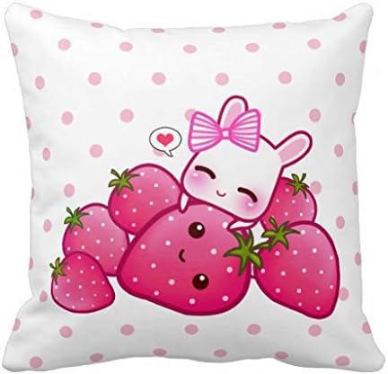 Cute Pink Bunny With Kawaii Strawberries Throw Pillow Case