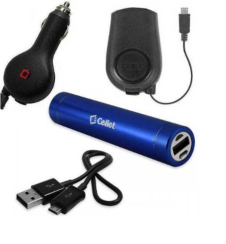 Motorola Droid RAZR i XT890 Power Pack With Retractable Car Charger Home Charger And External Battery With Flashlight Blue