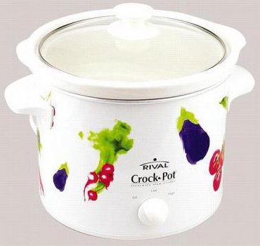 Crock-Pot 3040-VG 4-Quart Round-Shaped Manual Slow Cooker, White with Veggies